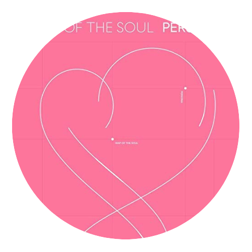round image of map of the soul persona album in pink border