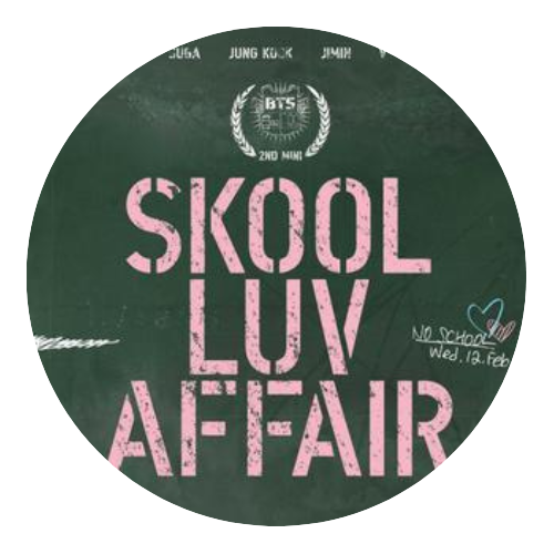 round image of skool luv affair album in pink border