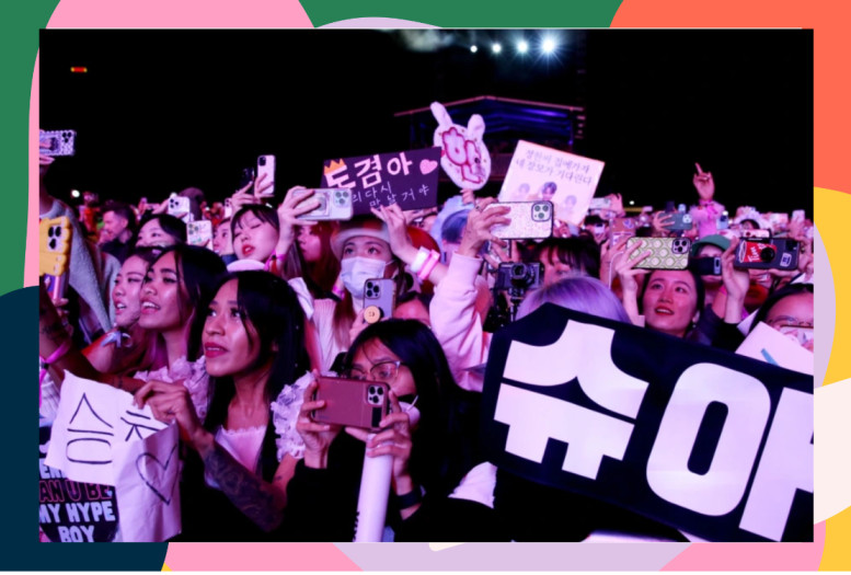 photo of kpop fans in kpop concert in a funky frame