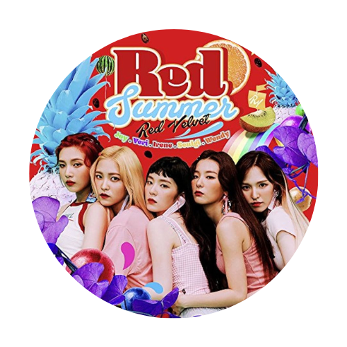 round image of the red summer album in pink border