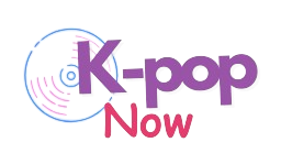 k-pop now logo which is coloured in purple and red colors